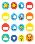 Teacher classroom reward sticker set with stars, thumbs up, and cute badges