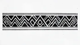 Polynesian tribal armband tattoo with geometric blackwork triangles, zigzags and dotwork on white paper