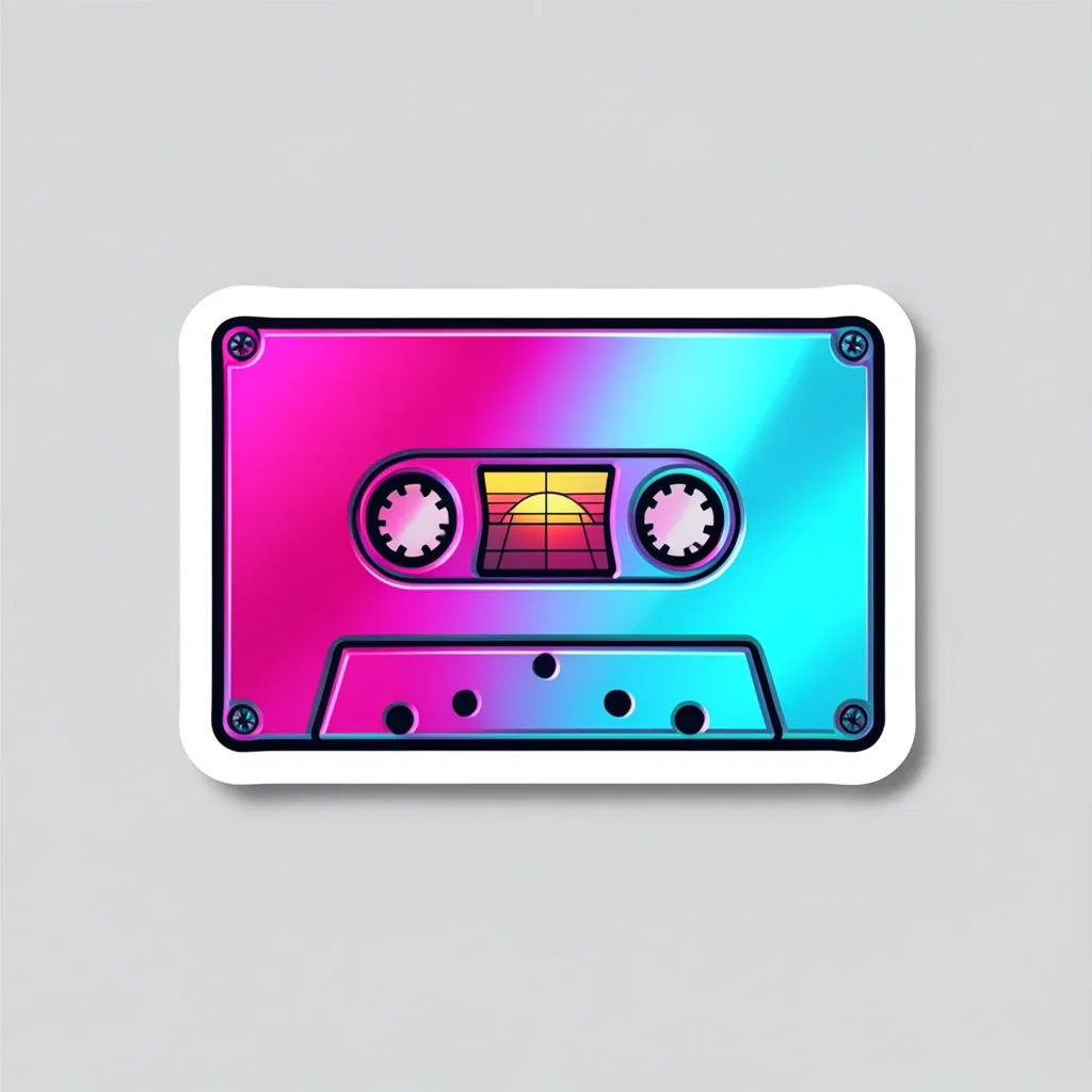 A vaporwave cassette tape sticker with chrome gradient