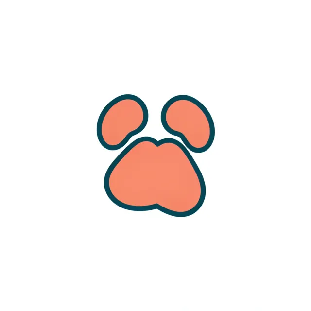 Minimal teal and coral veterinary logo of a paw print with a heart-shaped central pad
