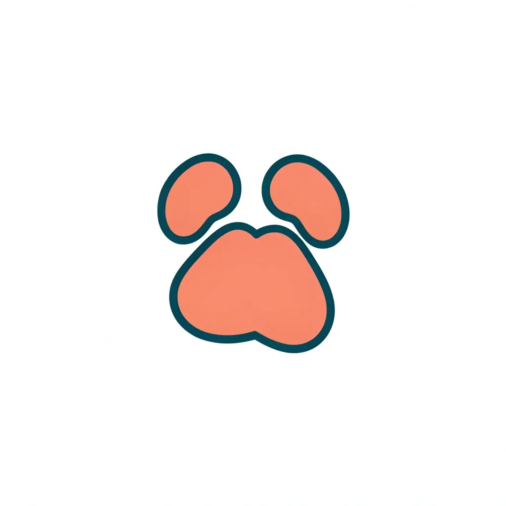 Minimal teal and coral veterinary logo of a paw print with a heart-shaped central pad