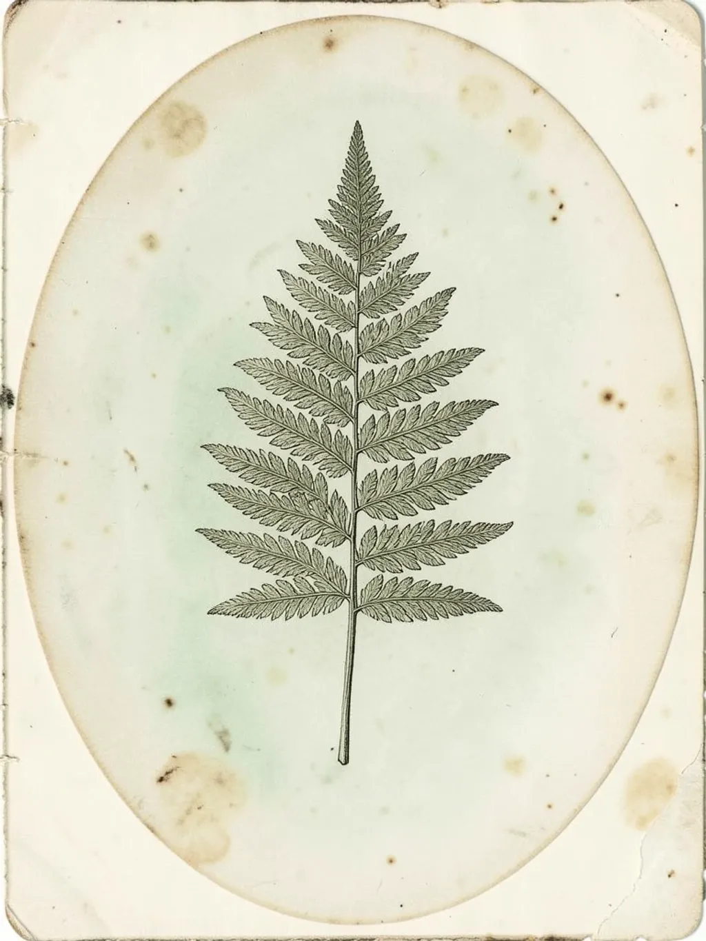 An antique botanical fern plate on aged paper — AI-generated example render