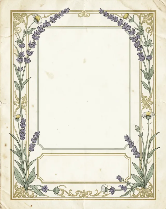 Vintage botanical tea label with hand-drawn herbs and blank text areas