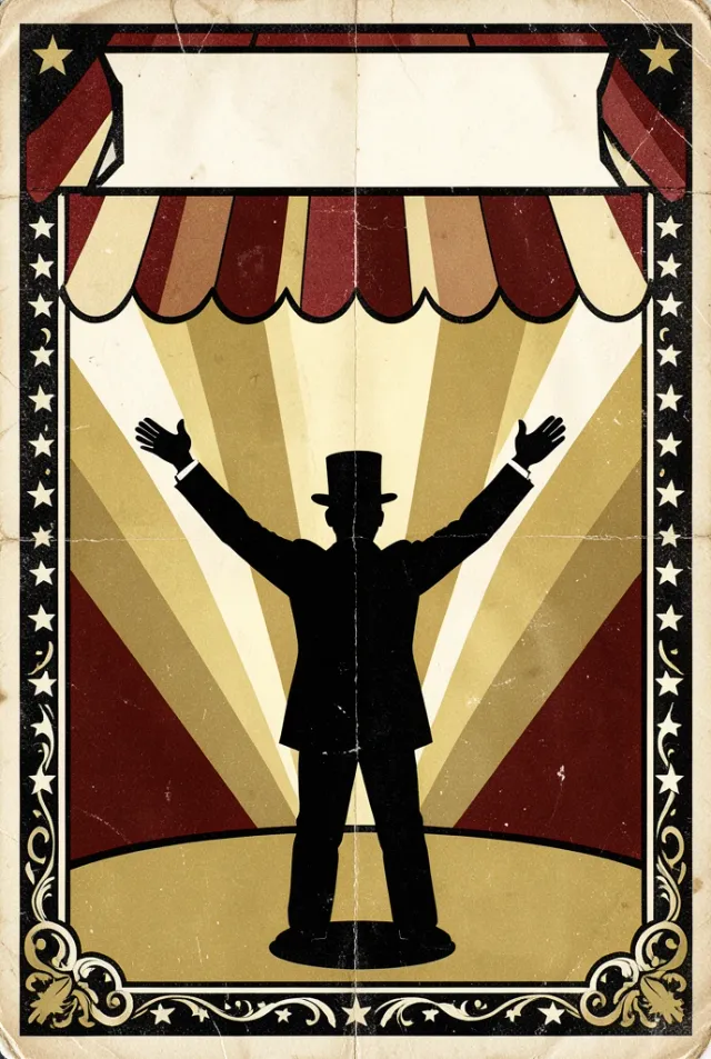A 1920s circus poster with ringmaster silhouette — AI-generated example render