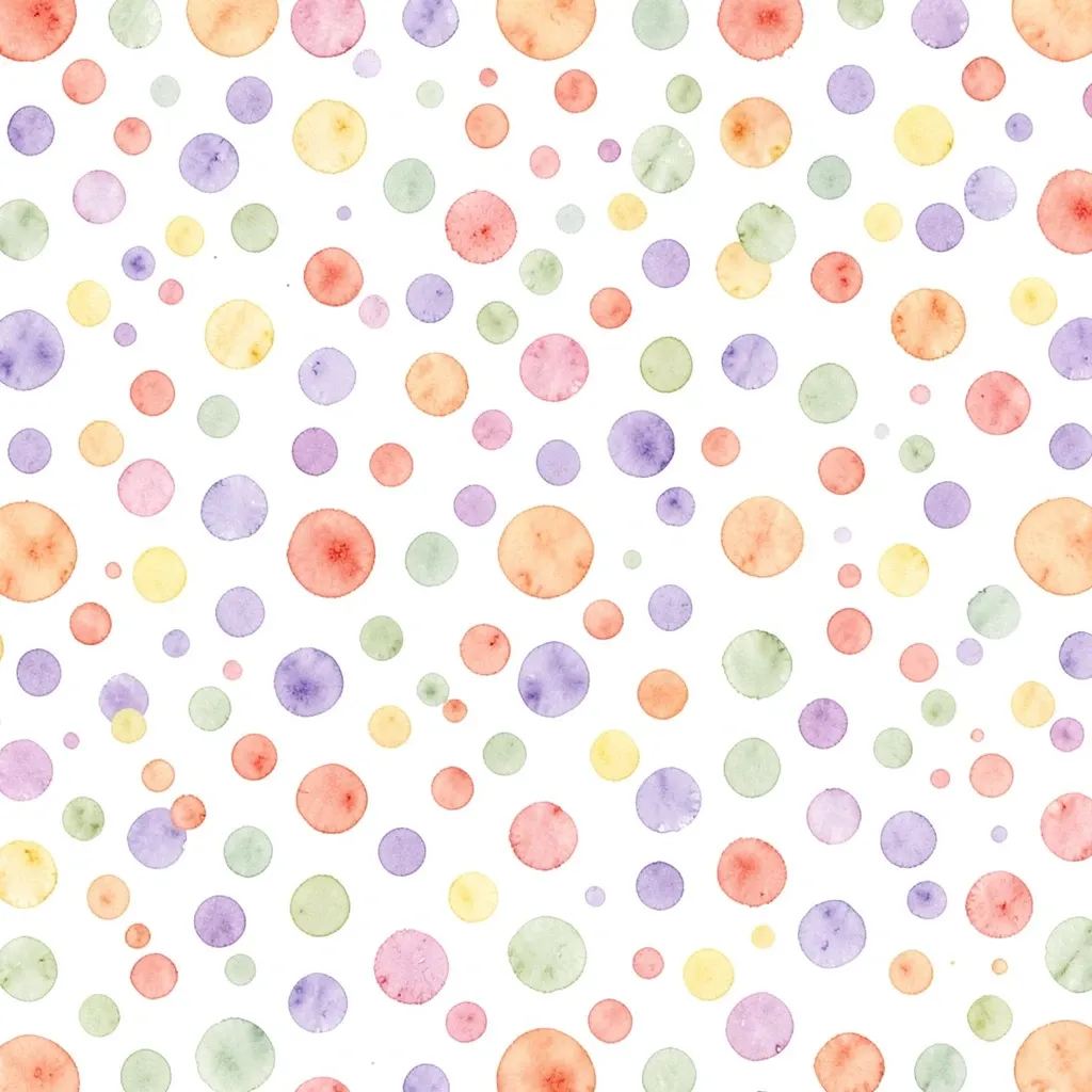Watercolor confetti polka dot seamless pattern with soft coral lavender yellow and sage dots on white