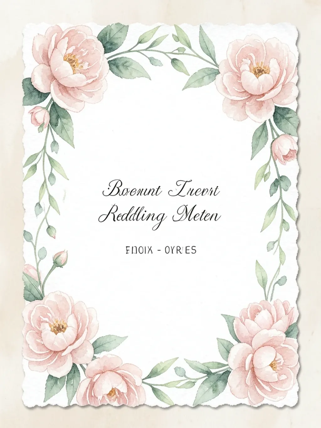 Watercolor floral wedding invitation with soft pink blooms and elegant script placeholder