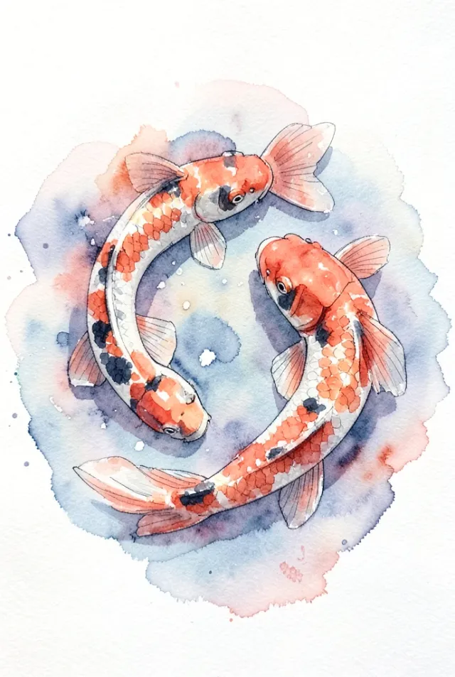 A loose watercolor painting of koi fish in a pond — AI-generated example render