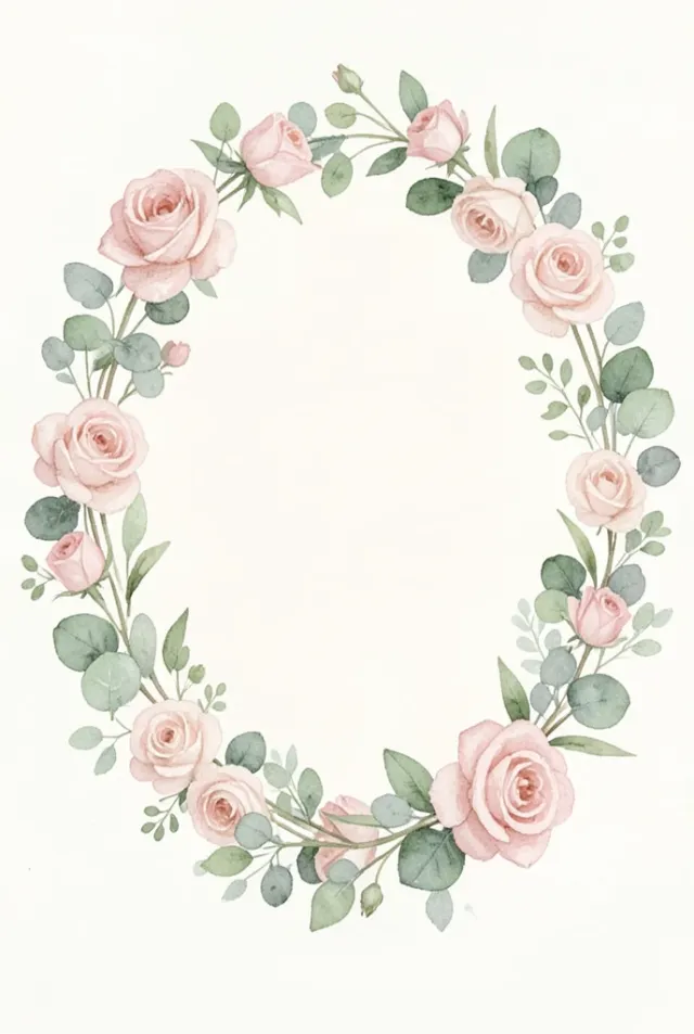 Watercolor wedding save-the-date with botanical wreath and blank cream center