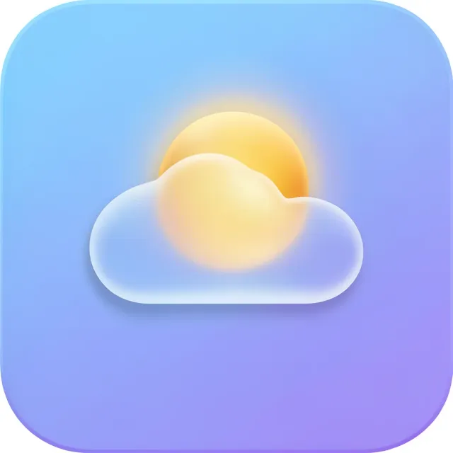 A glassmorphism sun-behind-cloud weather app icon — AI-generated example render
