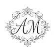 Elegant wedding monogram line art logo with intertwined initials and florals